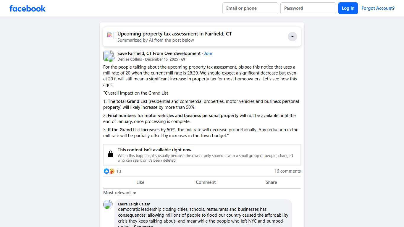 Save Fairfield, CT From Overdevelopment | For the people talking about the upcoming property tax assessment, pls see this notice that uses a mill rate of 20 when the current mill rate is 28.39 | Facebook